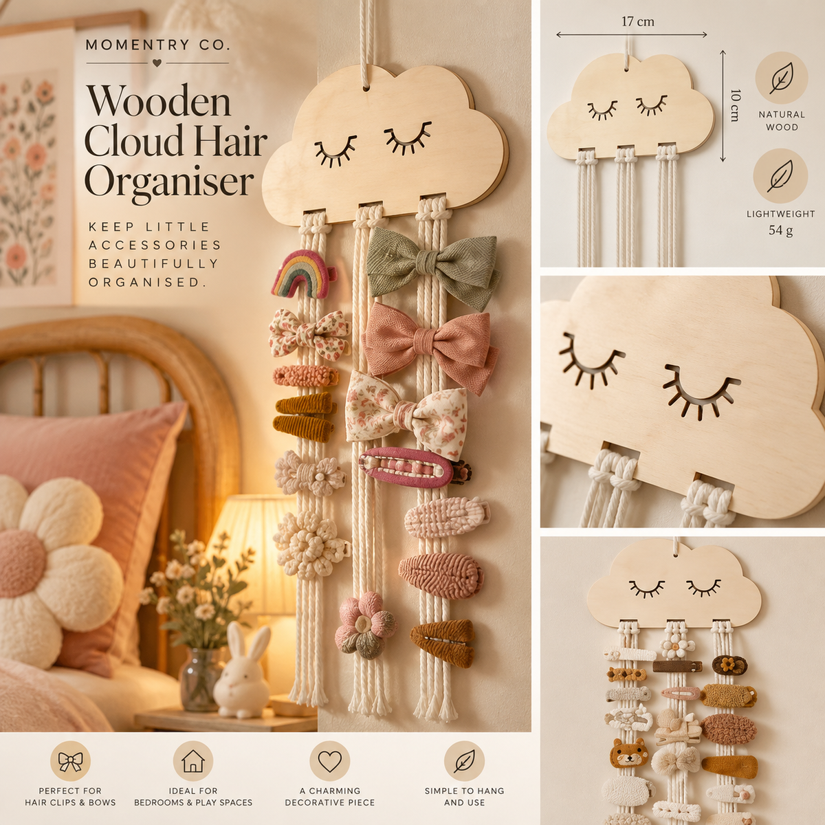 Wooden Cloud Hair Clip Organiser
