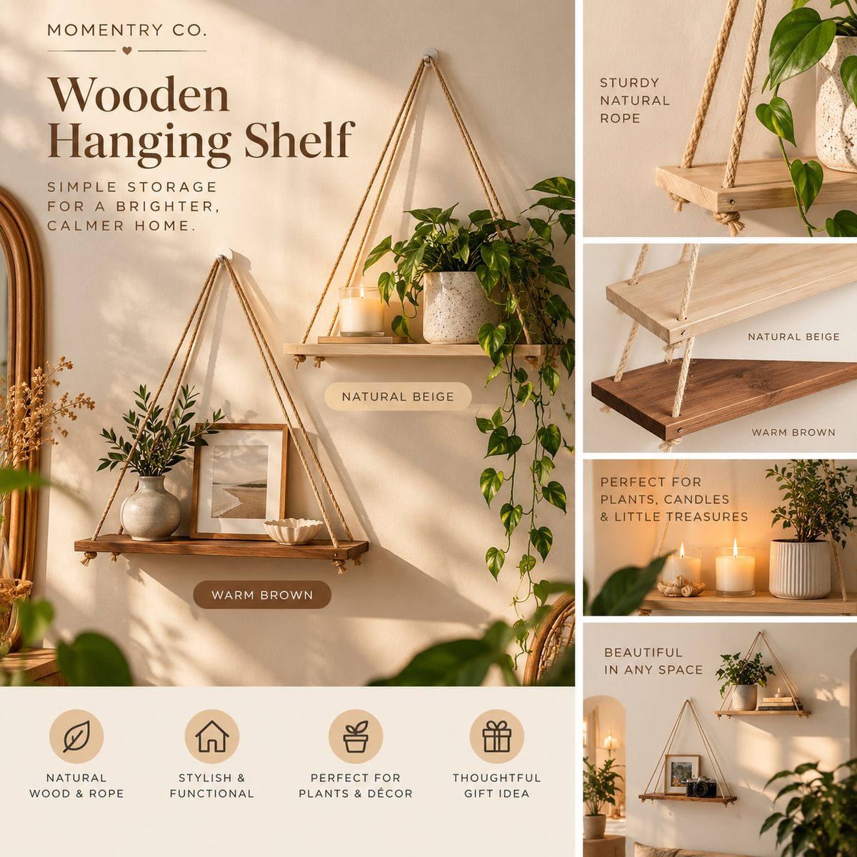 Wooden Hanging Display Shelf